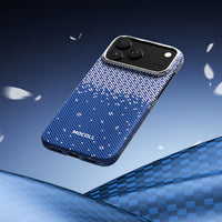 Mocoll iPhone 17 Pro: Kevlar Magnetic Case with Floral Cascade Design - Blue