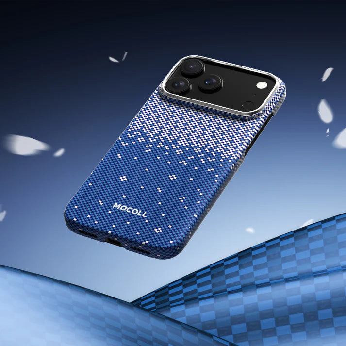 Mocoll iPhone 17 Pro Max: Kevlar Magnetic Case with Floral Cascade Design - Blue