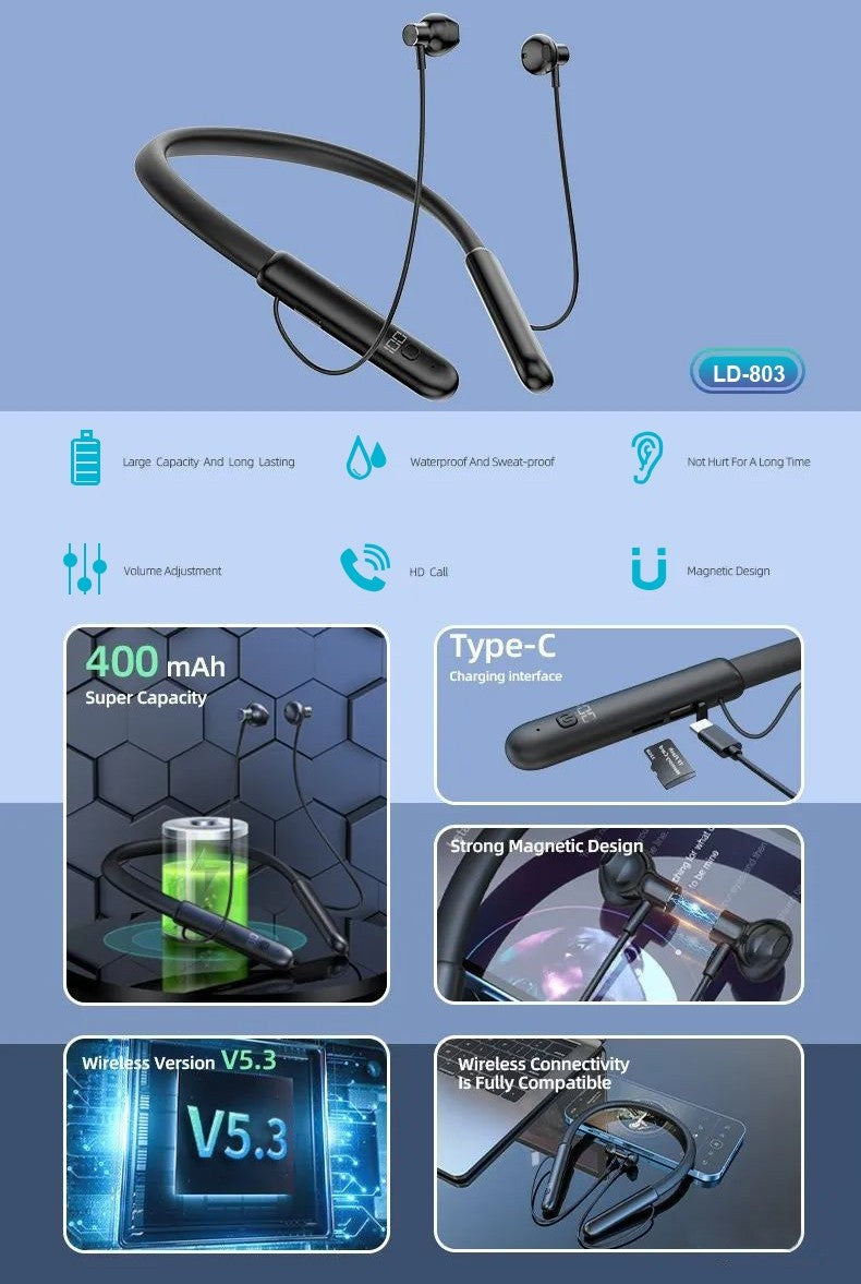 سماعات رأس رياضية لاسلكية مغناطيسية BT5.3 من LEEDOR LD-803