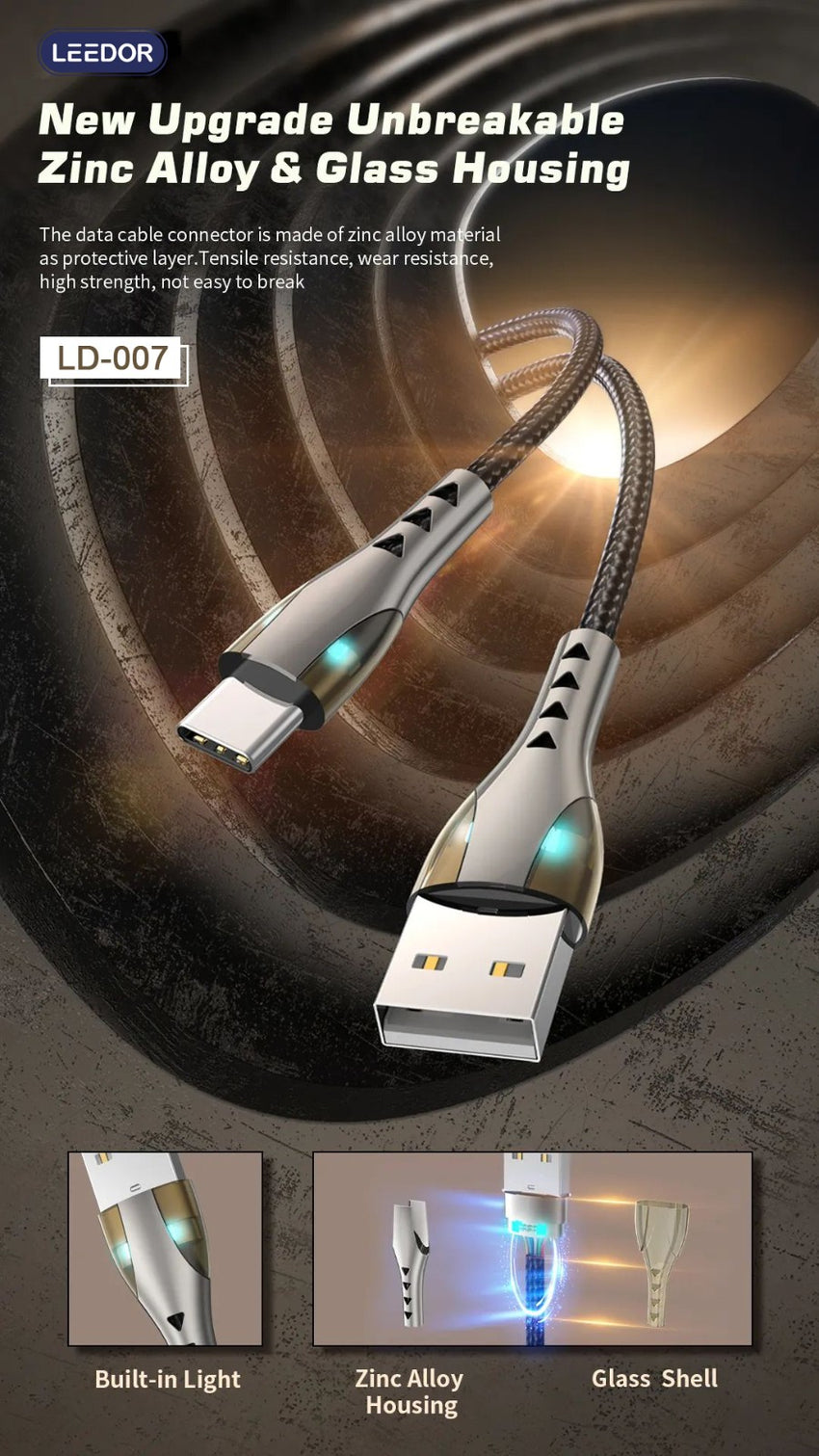 كابل بيانات شحن سريع من سلسلة سبائك الزنك من ليدور LD-007L