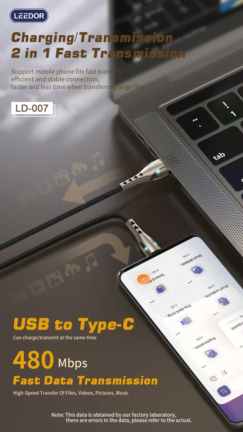 كابل بيانات شحن سريع من سلسلة سبائك الزنك من ليدور LD-007L