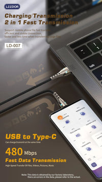 LEEDOR Zinc Alloy Series Fast Charging Data USB to Type C (LD-007T)