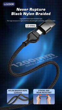 LEEDOR LD-008Q 4-in-1 Fast Charging data Cable - 100W / 1.2 Meter / USB-C / Lightning / USB-A - Black