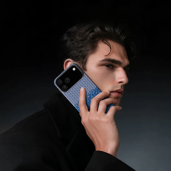 Mocoll iPhone 17 Pro: Kevlar Magnetic Case with Floral Cascade Design - Blue