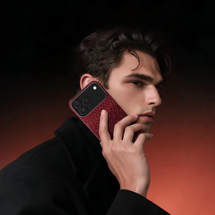 Mocoll iPhone 17 Pro Max: Kevlar Magnetic Case with Floral Cascade Design - Red
