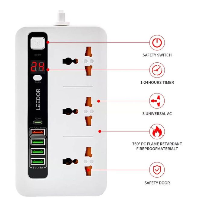 مقبس طاقة شحن سريع USB C PD بقوة 20 وات من LEEDOR PD LD-401PD