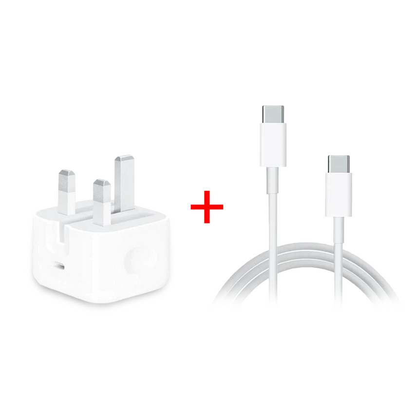 مجموعة الشحن الأساسية من Apple: محول طاقة USB-C بقوة 20 وات + كابل USB-C إلى USB-C بقوة 60 وات (1 متر) 