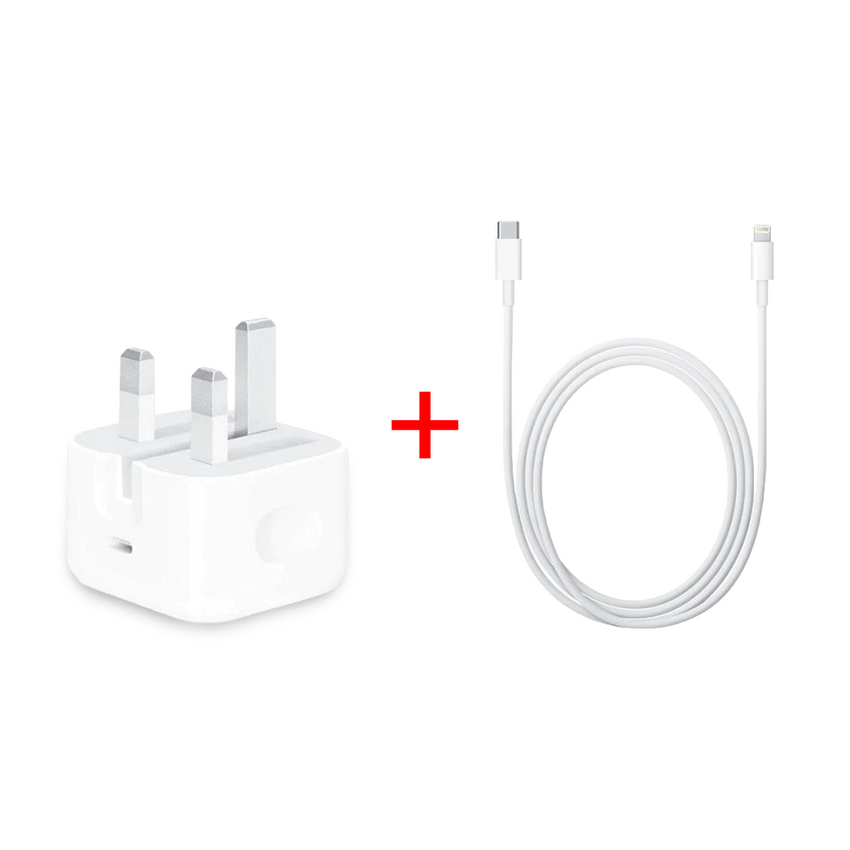 مجموعة الشحن السريع من Apple: محول طاقة USB-C بقوة 20 وات + كابل USB-C إلى Lightning بطول 1 متر 