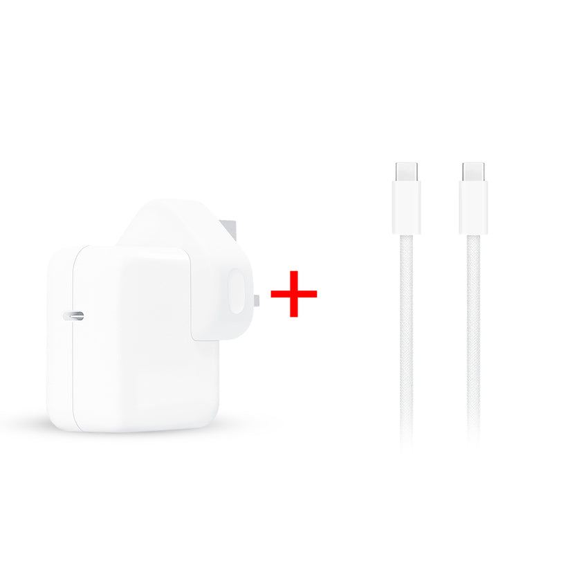 مجموعة الشحن عالية الطاقة من Apple: محول طاقة USB-C بقوة 30 وات + كابل شحن USB-C بقوة 240 وات (2 متر) 