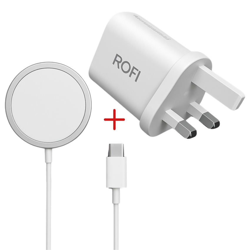 ROFI 20W Charging Plug Power Adaptor TYPE C + ROFI Magnetic Suction Wireless Charger TYPE C - WHITE