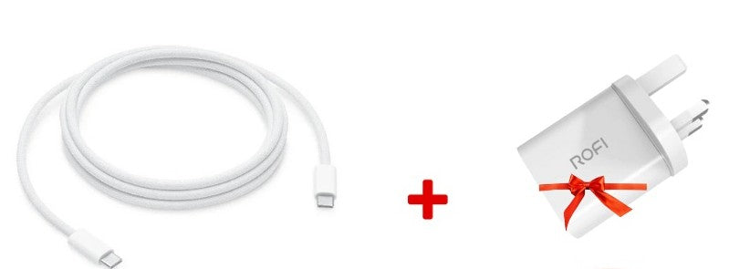 ROFI 20W USB-C Fast Charger & Apple C-C Cable Bundle | MFi Certified | White